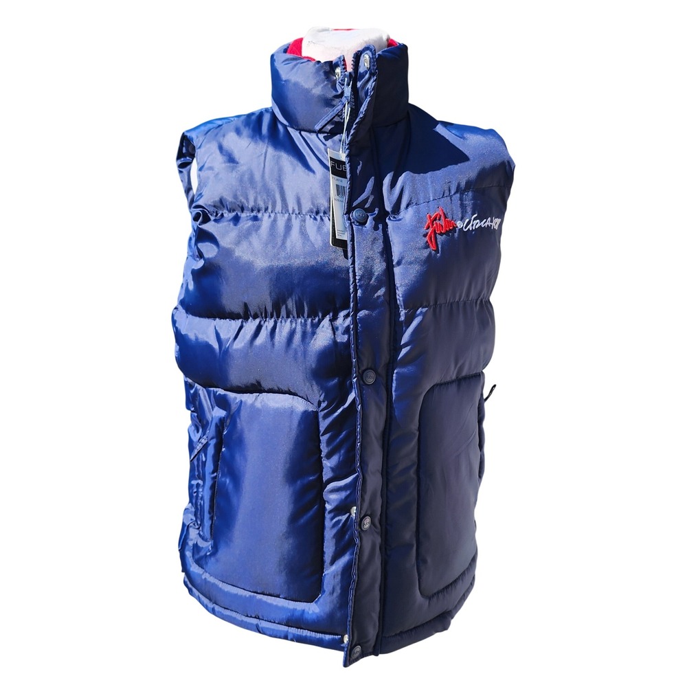 Vintage New Fubu The Collection Blue Puffer Vest Red Fleece Lined Unisex Size 10